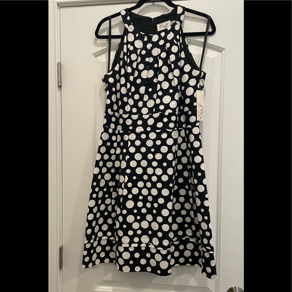 Eliza J dress, black w/ white polka dots, size 12, zipper back, new with tag